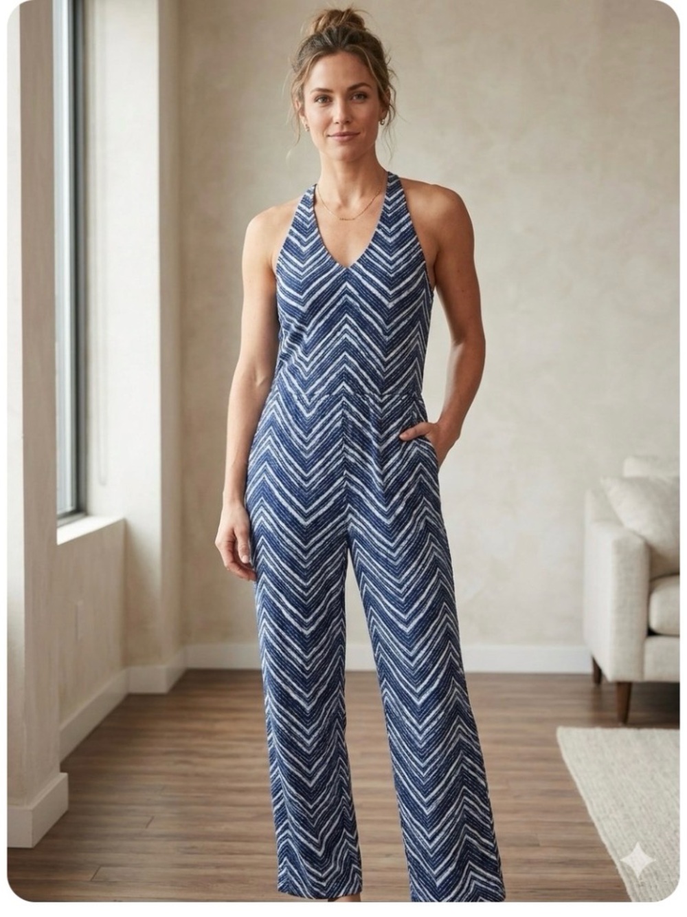 GAP Navy & White Chevron Jumpsuit Size Large